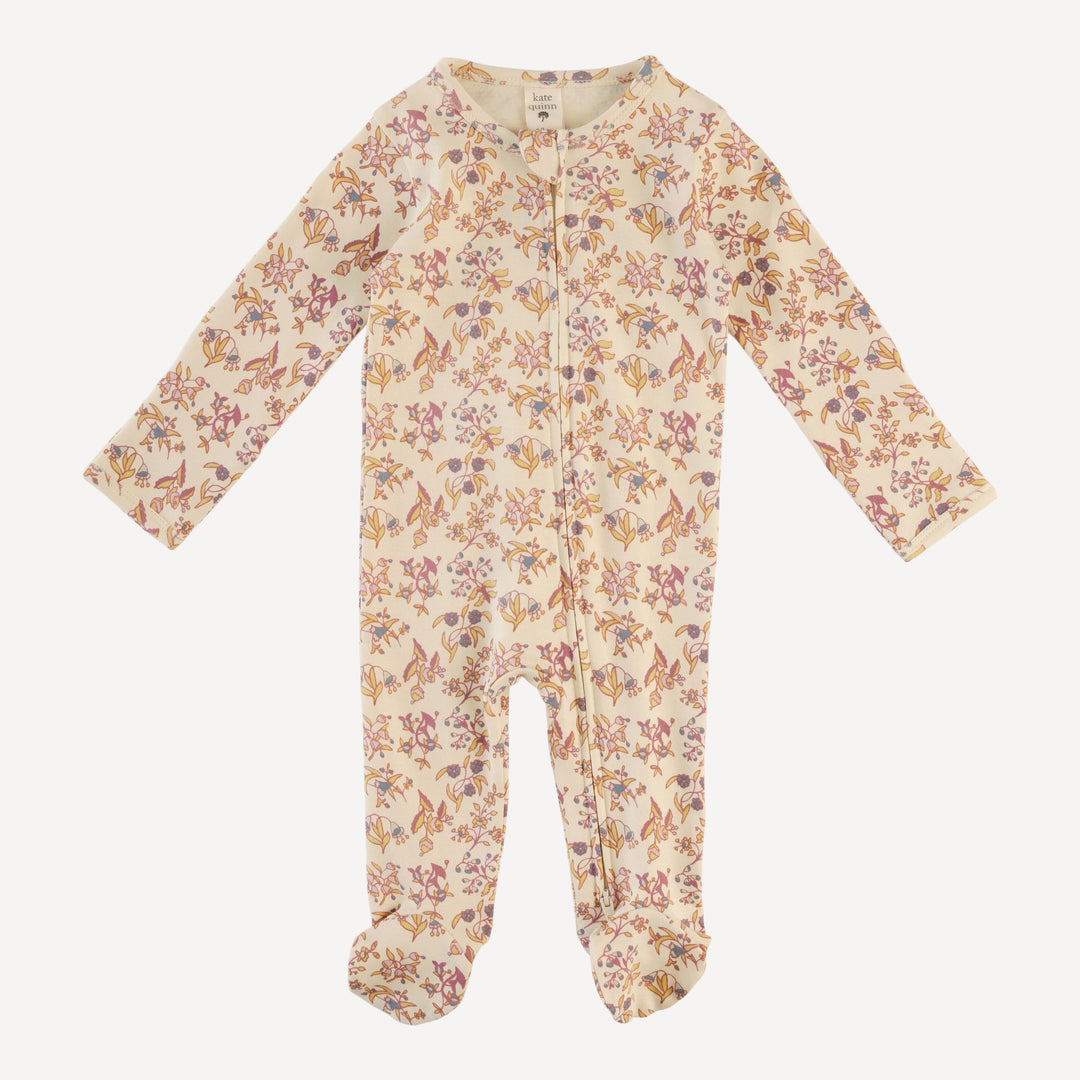 long sleeve two way zipper footie | ditsy bouquet | organic cotton interlock