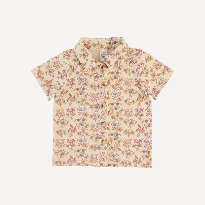 short sleeve button down shirt | ditsy bouquet | organic cotton interlock
