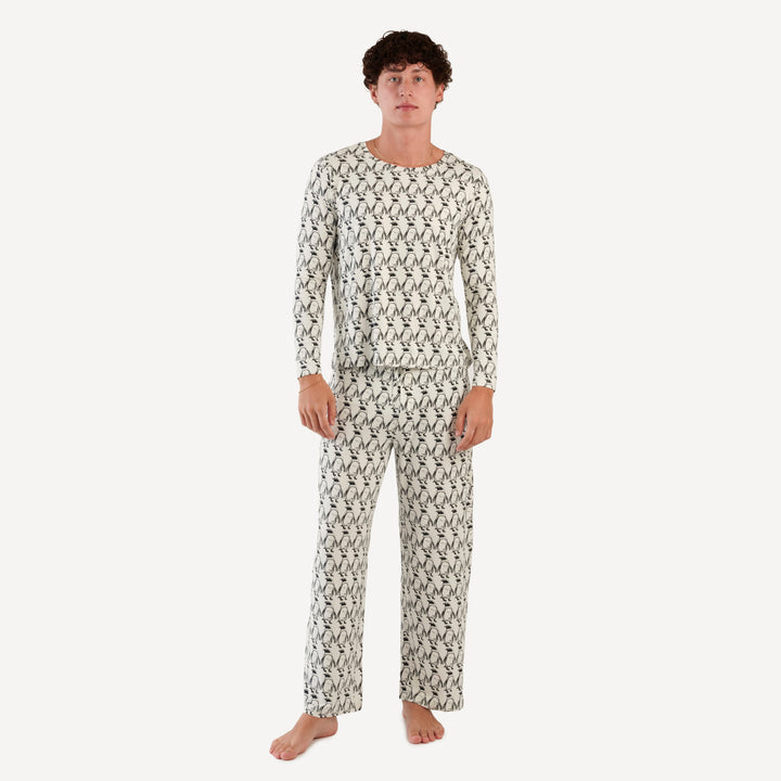 mens crew neck pj set | penguin | bamboo