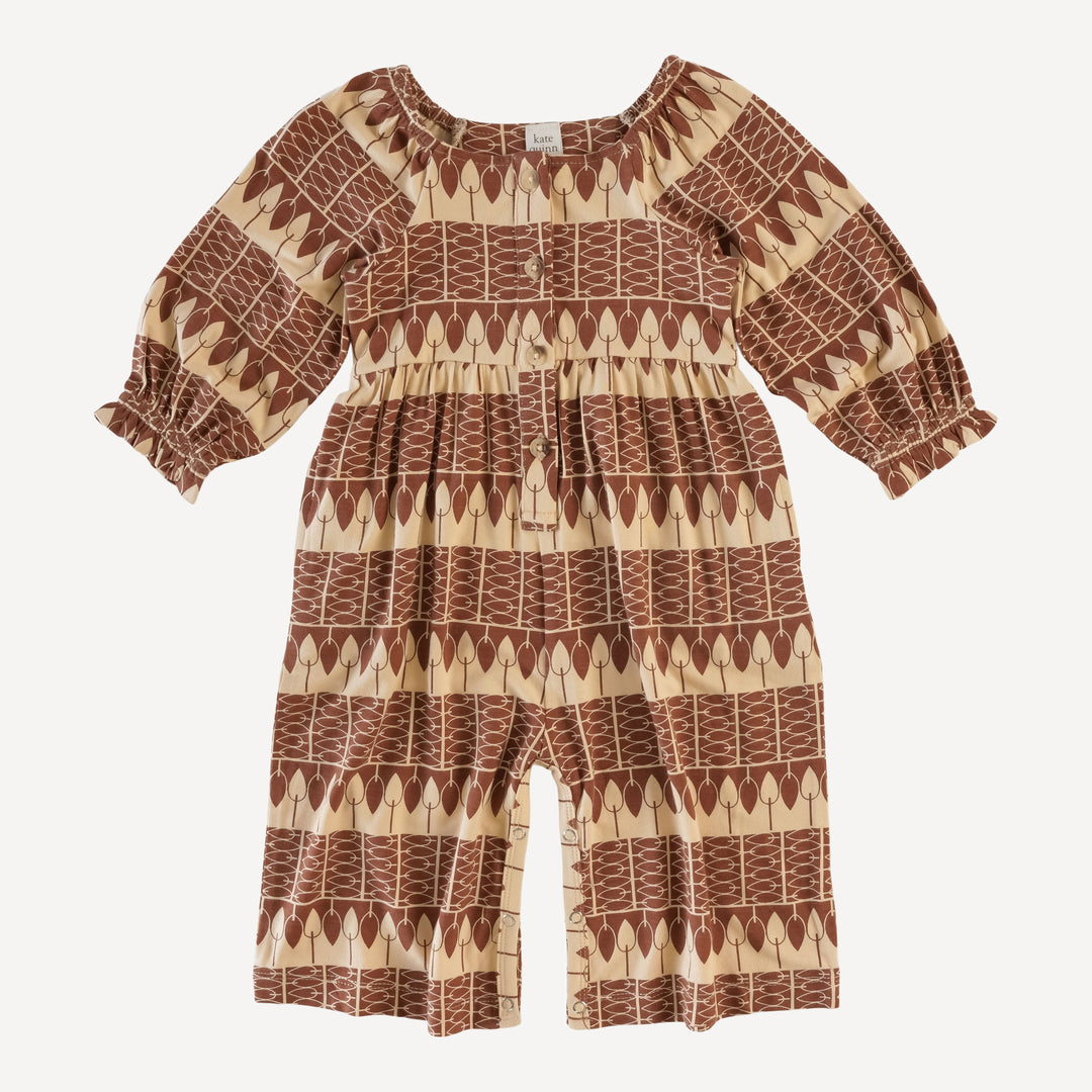 long sleeve woodland gaucho jumpsuit | gingersnap leaf | bamboo