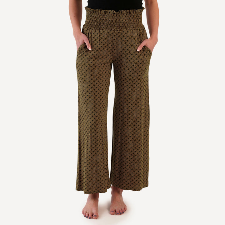womens smocked waist gaucho | golden basketweave | bamboo