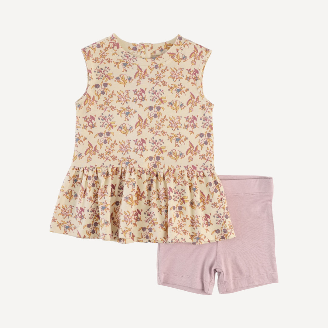 sleeveless kate top + bike short set | ditsy bouquet | organic cotton interlock