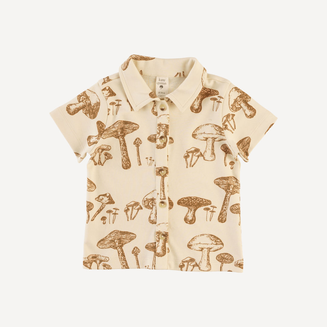 short sleeve button down shirt | wild mushroom | organic cotton interlock