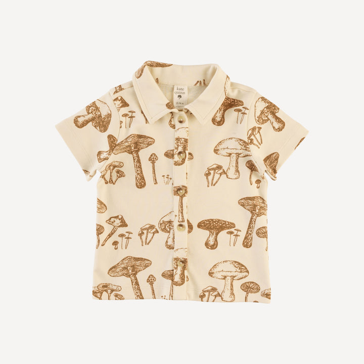 short sleeve button down shirt | wild mushroom | organic cotton interlock