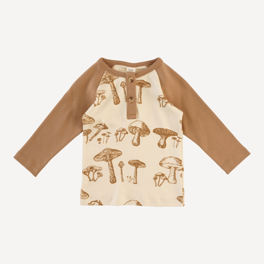 long sleeve baseball henley tee | wild mushroom | organic cotton interlock