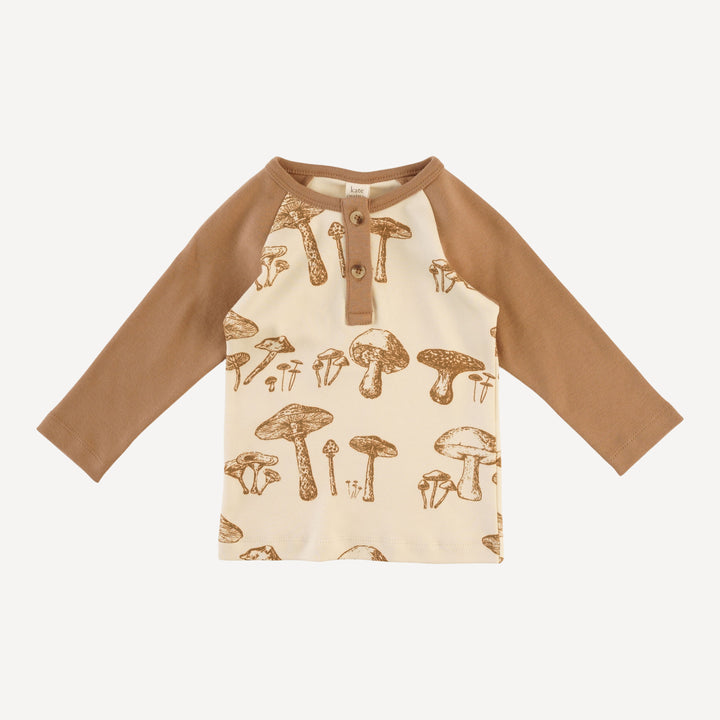 long sleeve baseball henley tee | wild mushroom | organic cotton interlock
