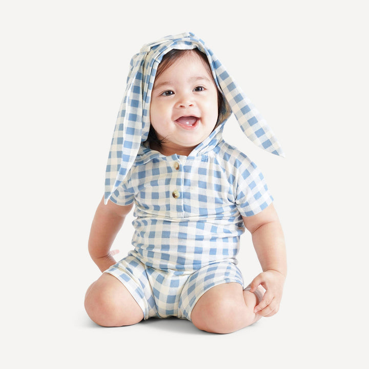 short sleeve henley bunny shortie | blue gingham | bamboo