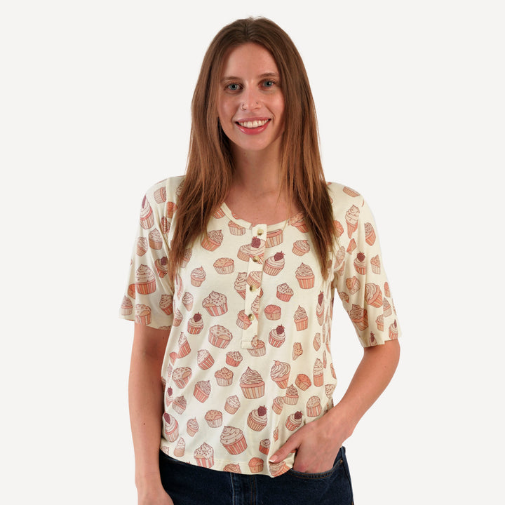womens scoop neck tee | strawberry cupcake | bamboo