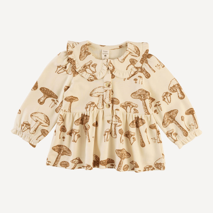 long sleeve ruffle peter pan top | wild mushroom | organic cotton interlock