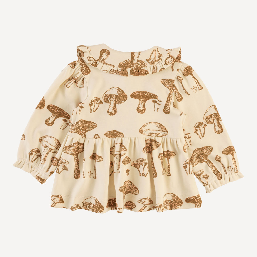 long sleeve ruffle peter pan top | wild mushroom | organic cotton interlock