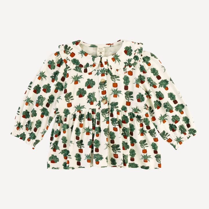 long sleeve ruffle peter pan top | houseplants | bamboo