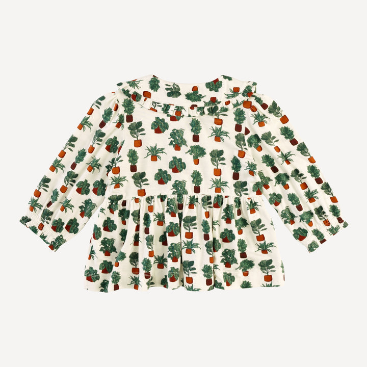 long sleeve ruffle peter pan top | houseplants | bamboo