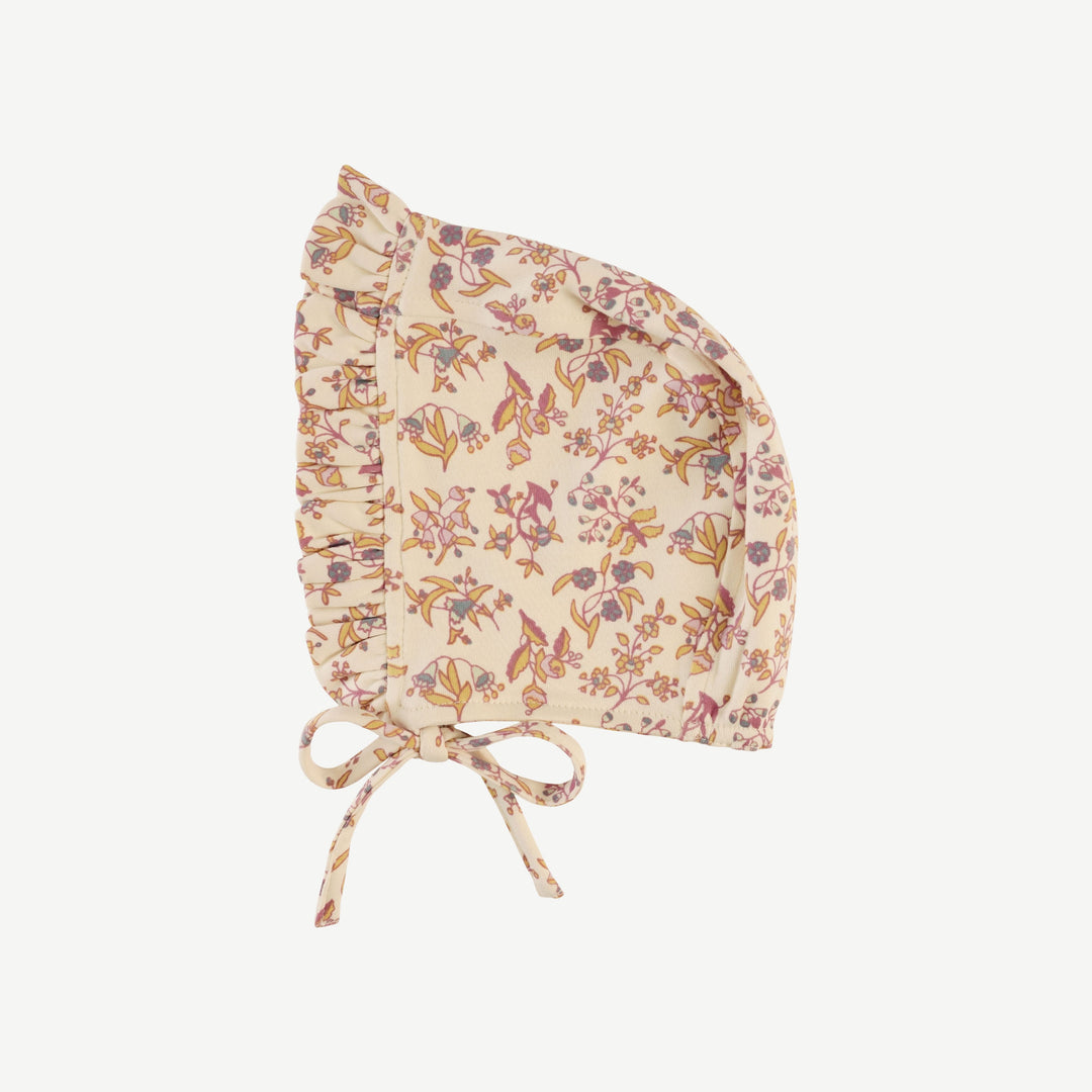 small ruffle bonnet | ditsy bouquet | organic cotton interlock
