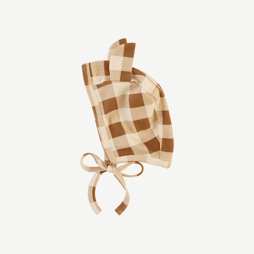 bear hat | cinnamon gingham | organic cotton interlock