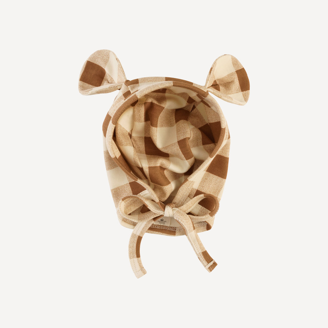 bear hat | cinnamon gingham | organic cotton interlock