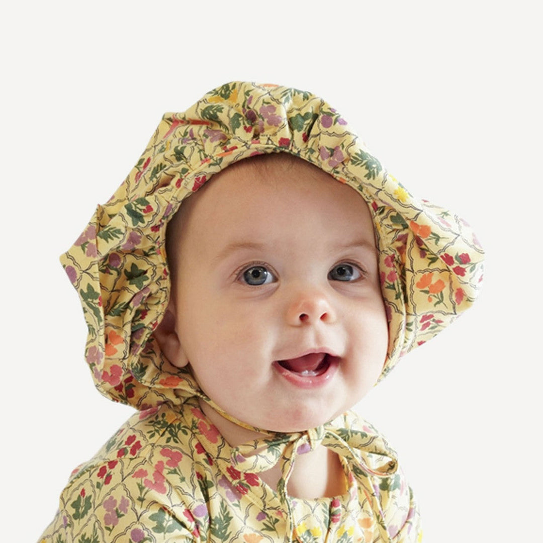 big ruffle bonnet | trellis floral | bamboo