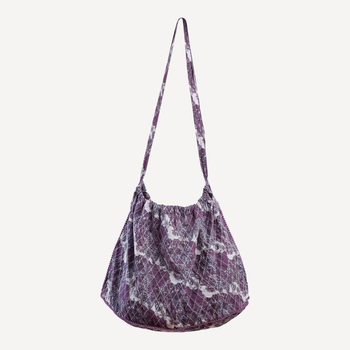 pom pom quilted day tote | grape goldilocks floral | organic cotton woven