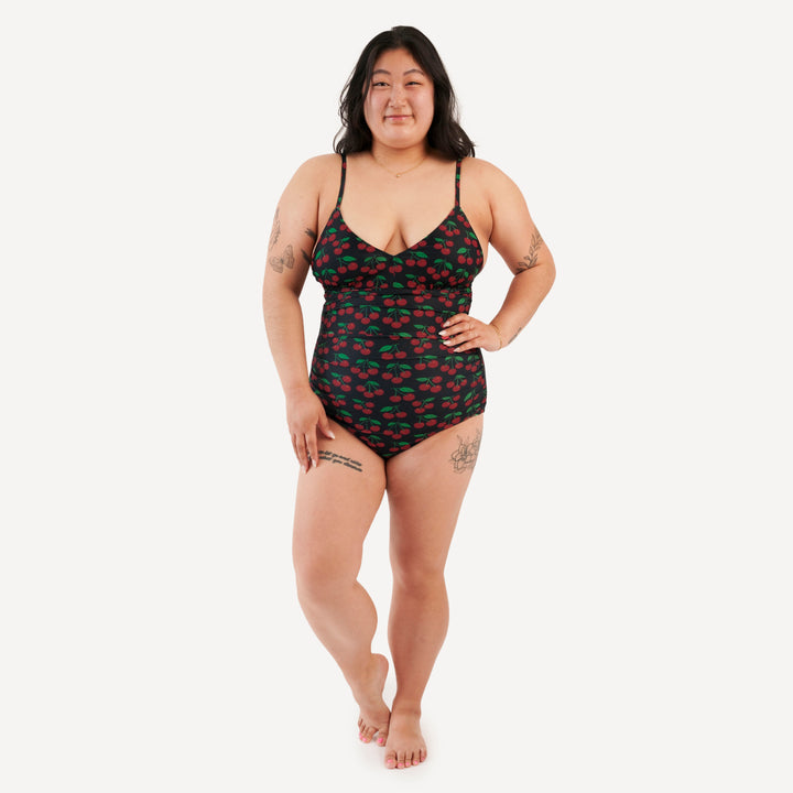 womens ruched one piece swimsuit | cherries | swim