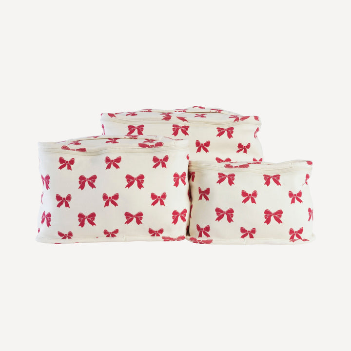 diaper cubes set of 3 | red bow | organic cotton interlock