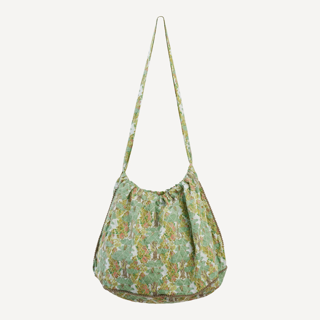 pom pom quilted day tote | goldilocks morning woods | organic cotton woven