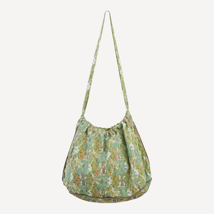 pom pom quilted day tote | goldilocks morning woods | organic cotton woven