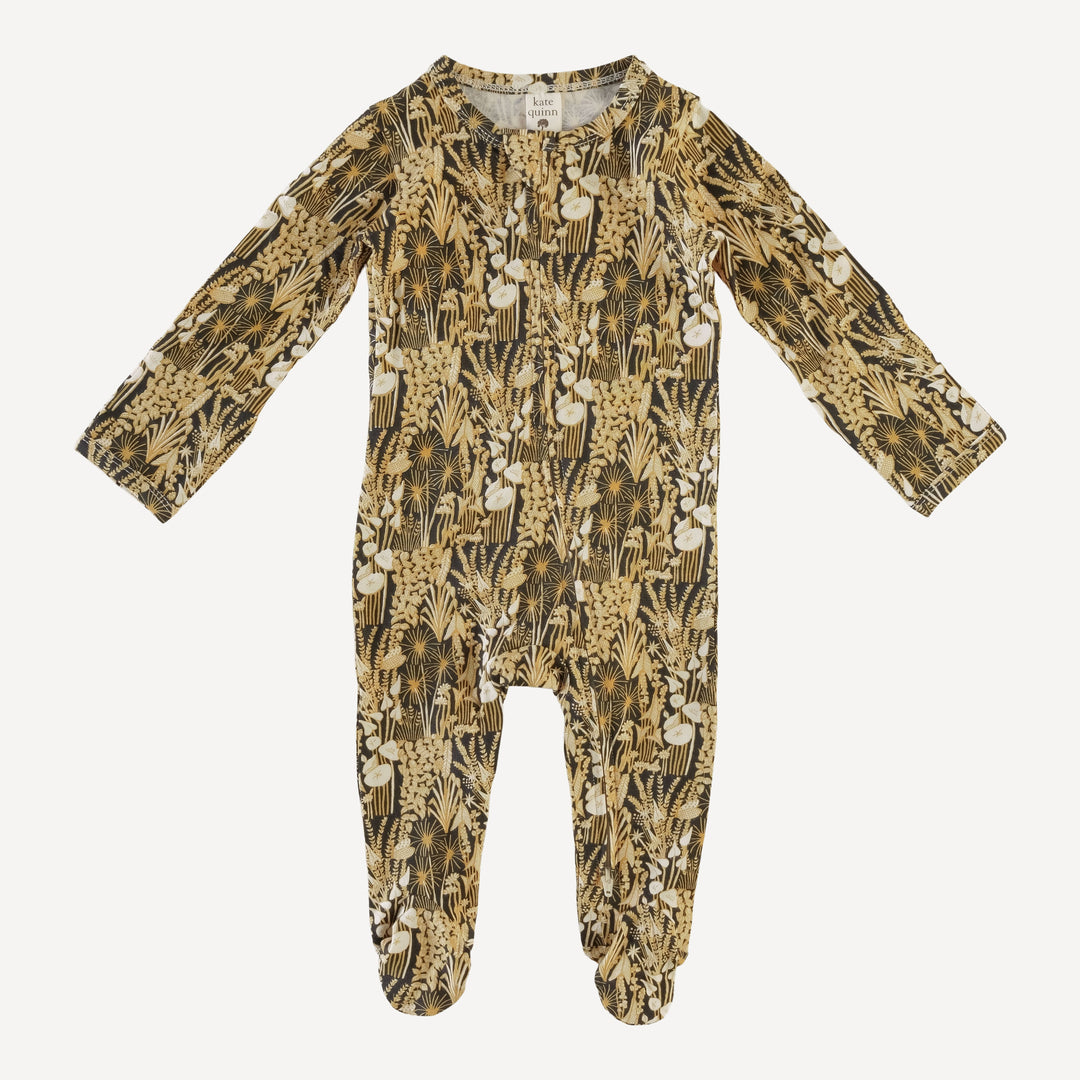 long sleeve zipper footie | butterscotch foliage  | bamboo