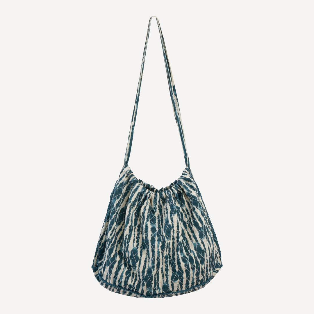 pom pom quilted day tote | tapestry water drops | organic cotton gauze