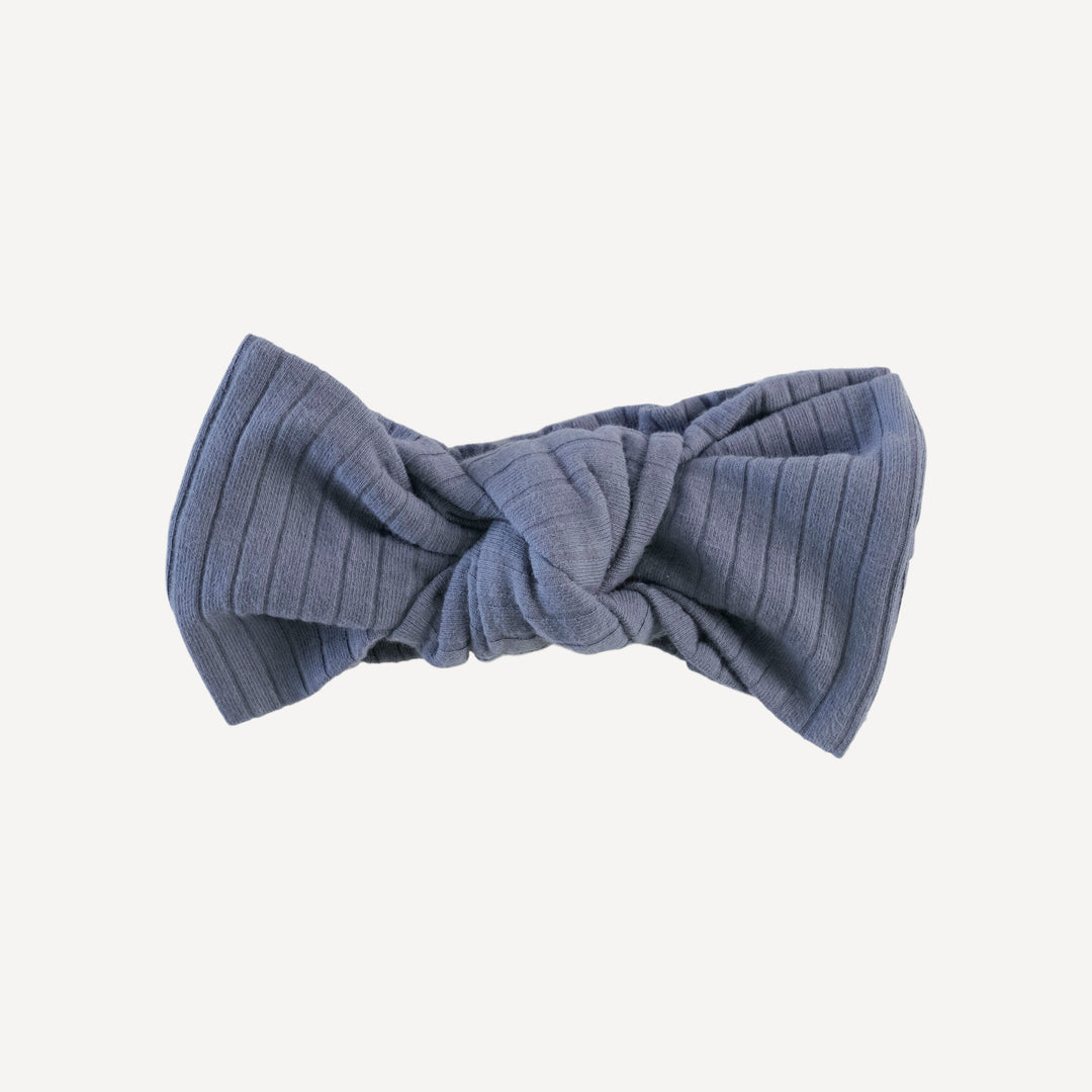 large elastic bow headband | stone blue | organic cotton wide rib