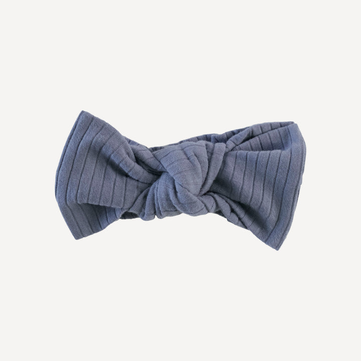 large elastic bow headband | stone blue | organic cotton wide rib