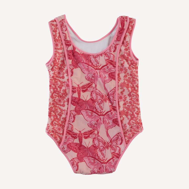 retro piped suit | pink moth wallpaper | swim