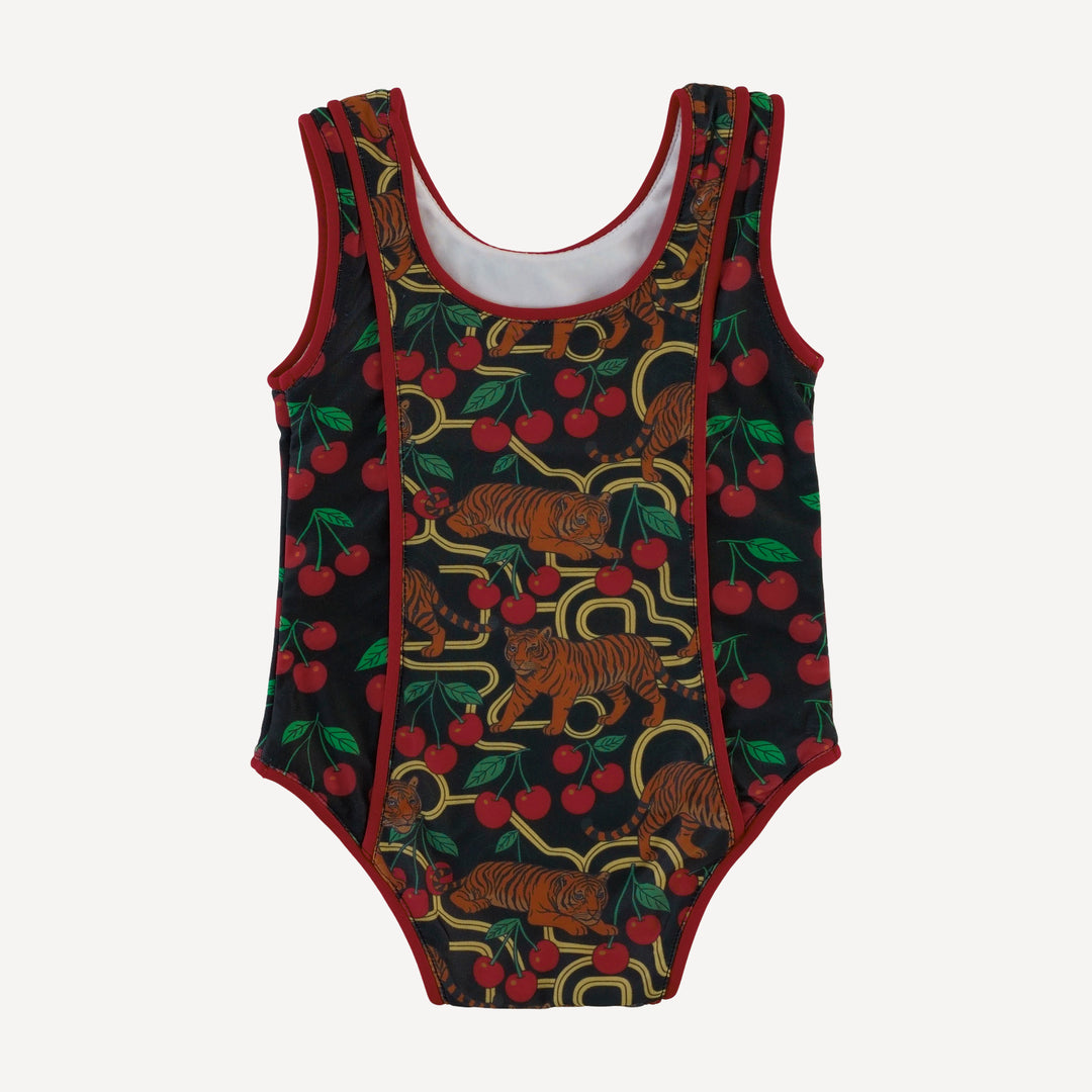 retro piped suit | tiger + cherries | swim