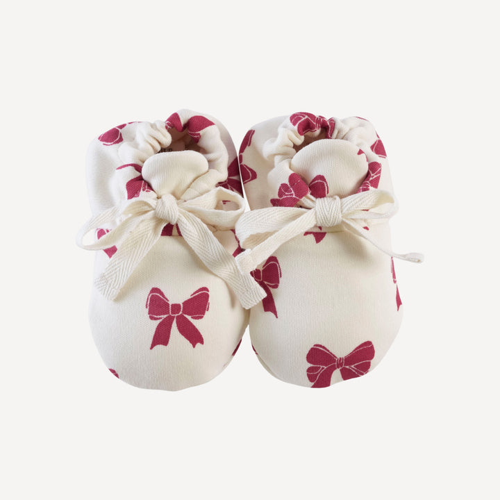tie booties | red bow | organic cotton interlock