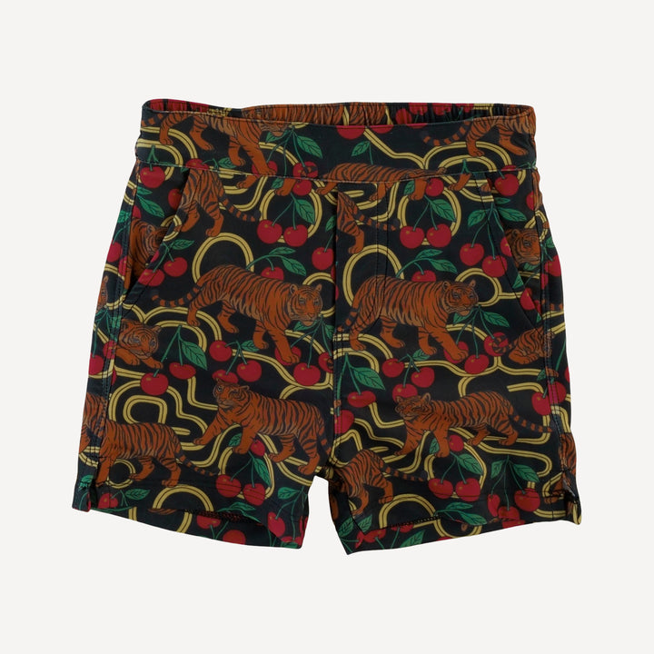 long sleeve rash guard tee + pocket board short set | tiger + cherries | swim