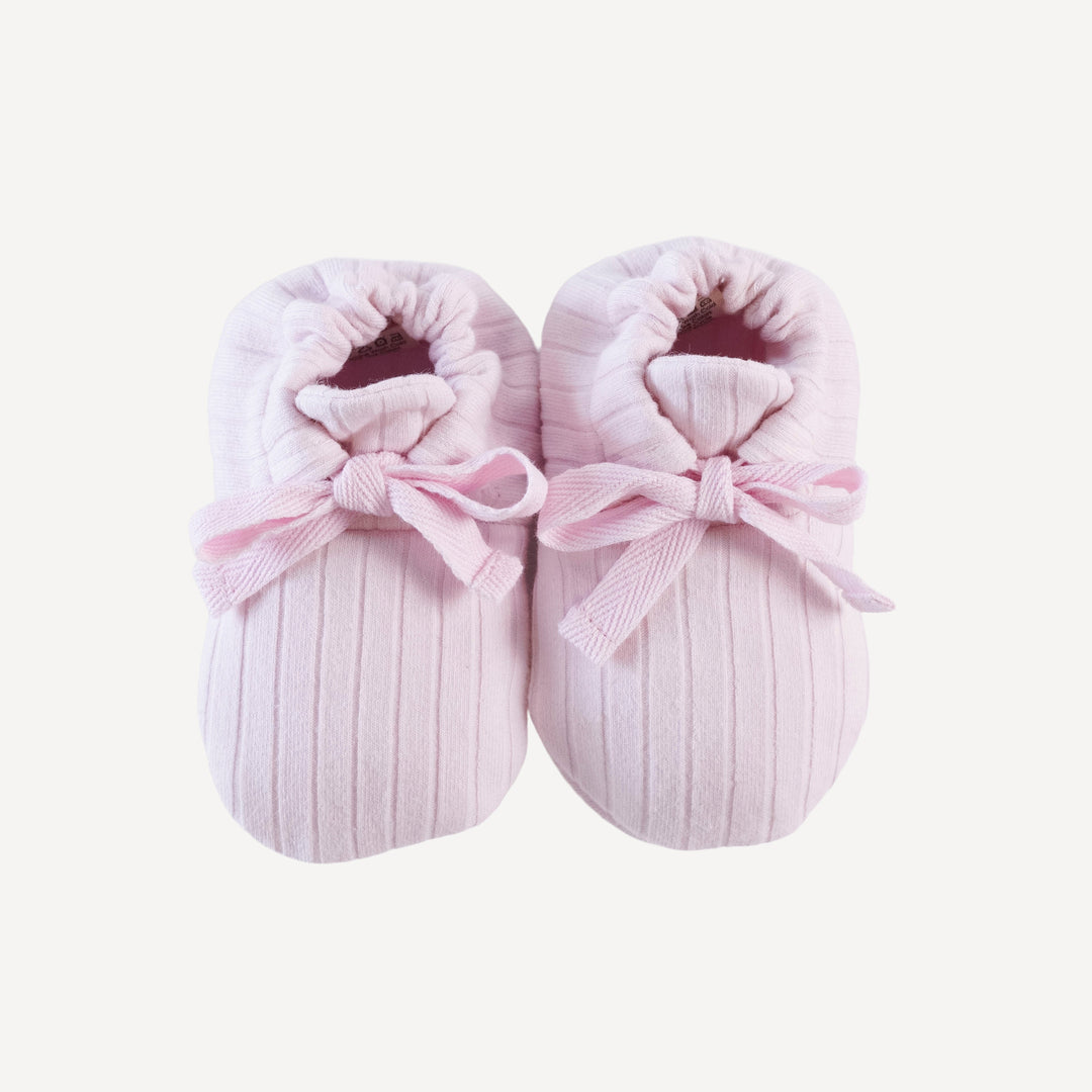 tie booties | pink | organic cotton wide rib