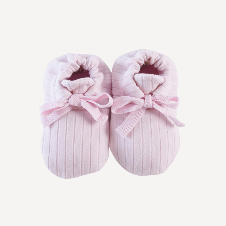 tie booties | pink | organic cotton wide rib