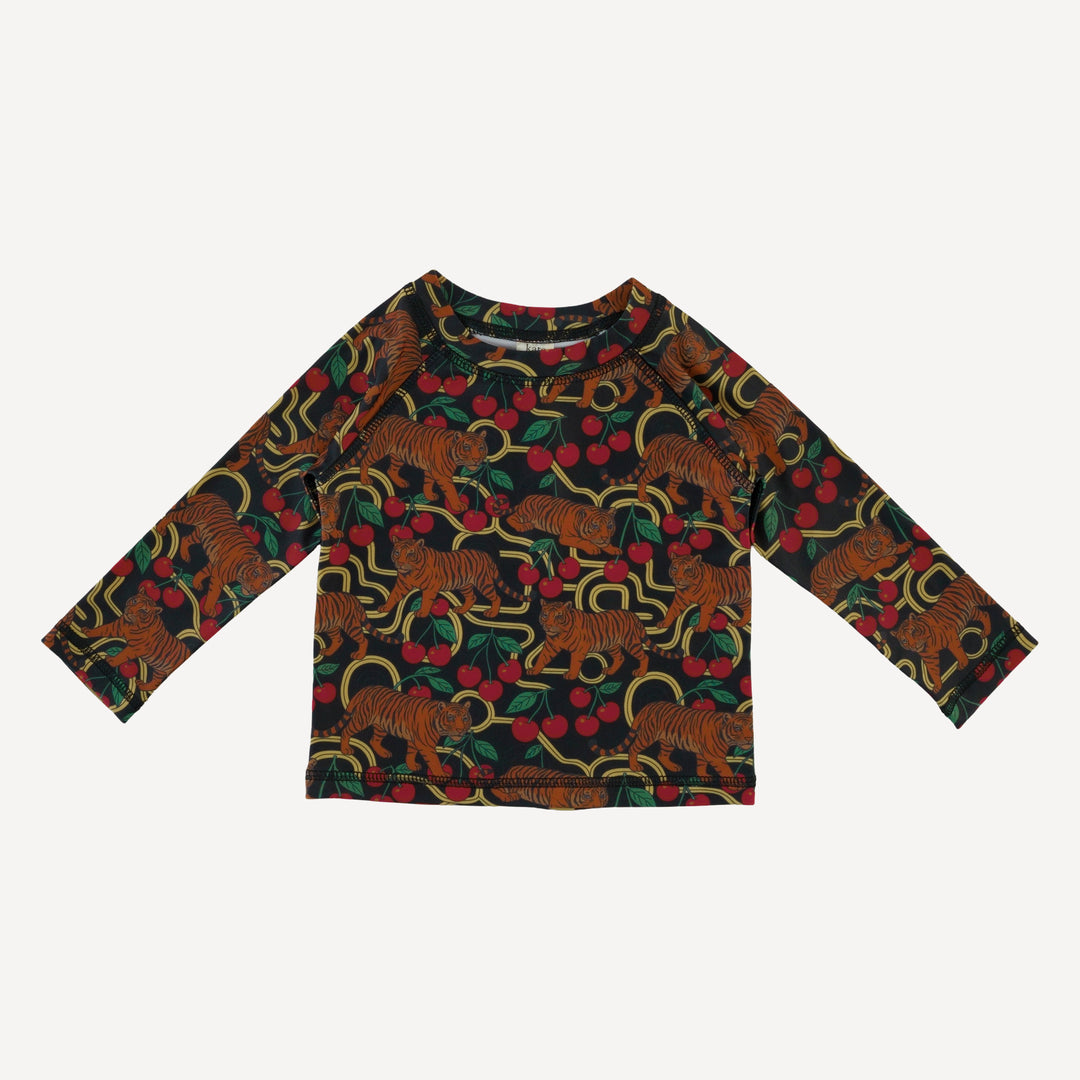 long sleeve rash guard tee + pocket board short set | tiger + cherries | swim