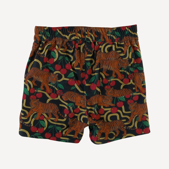 long sleeve rash guard tee + pocket board short set | tiger + cherries | swim