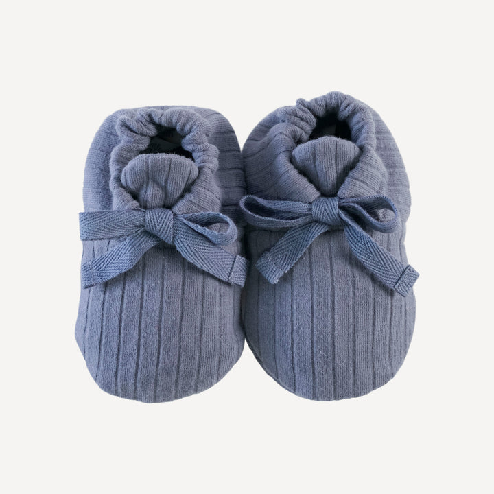 tie booties | stone blue | organic cotton wide rib