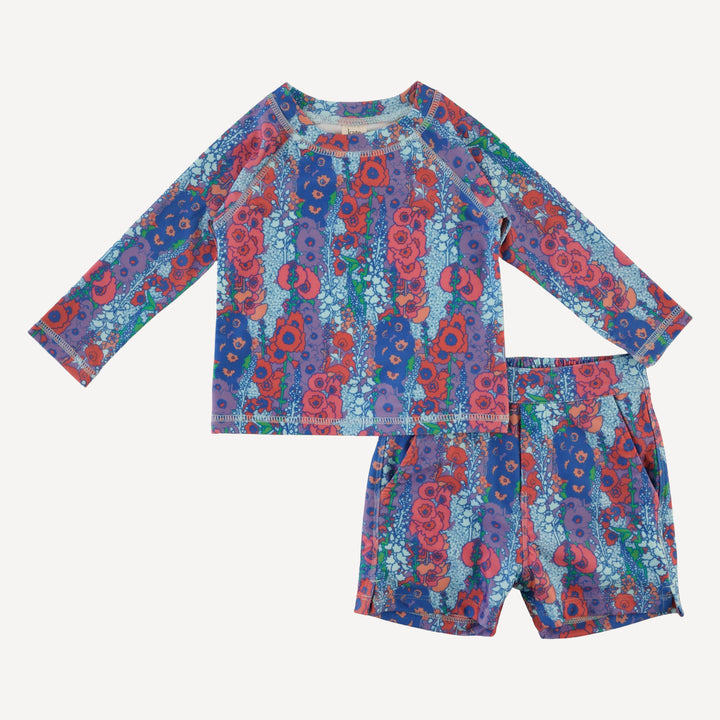 long sleeve rash guard tee + pocket board short set | vivid hollyhock | swim