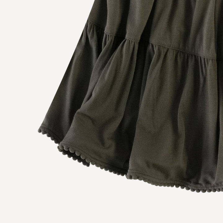 smocked tiered pom pom maxi skirt | beluga | bamboo