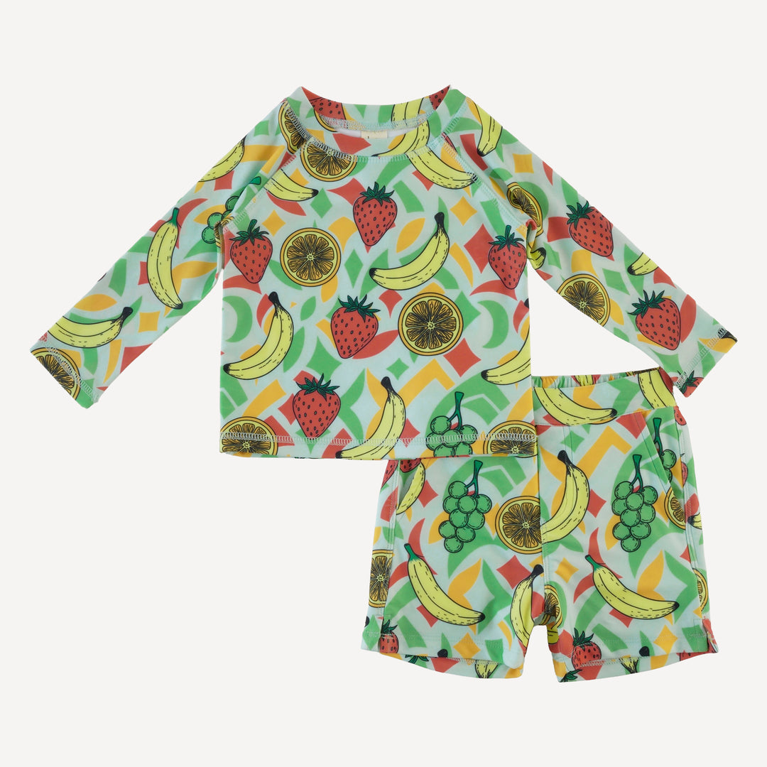 long sleeve rash guard tee + pocket board short set | fruit | swim