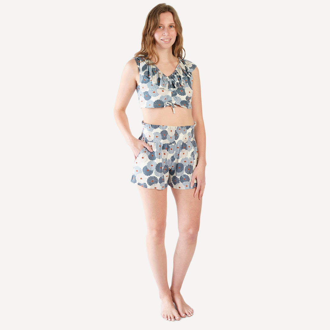 womens v-neck ruffle crop top | robin vintage daisy | bamboo