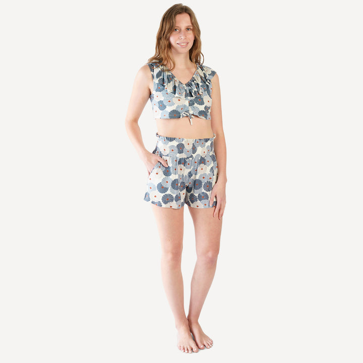 womens v-neck ruffle crop top | robin vintage daisy | bamboo