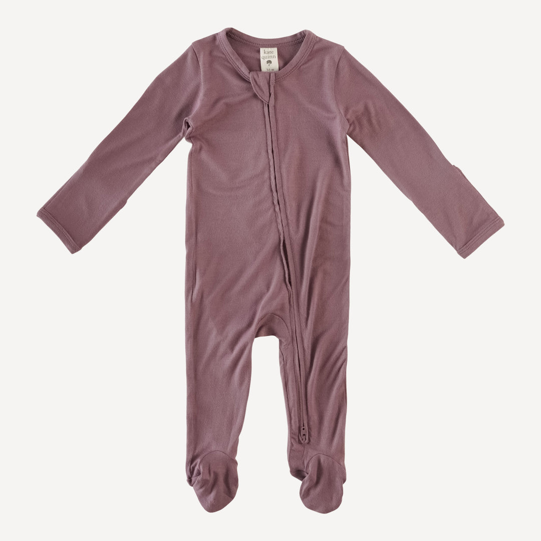 long sleeve zipper footie | shadow | bamboo