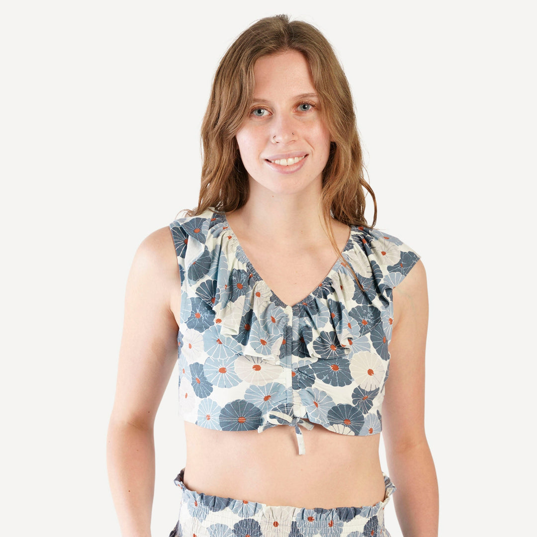 womens v-neck ruffle crop top | robin vintage daisy | bamboo