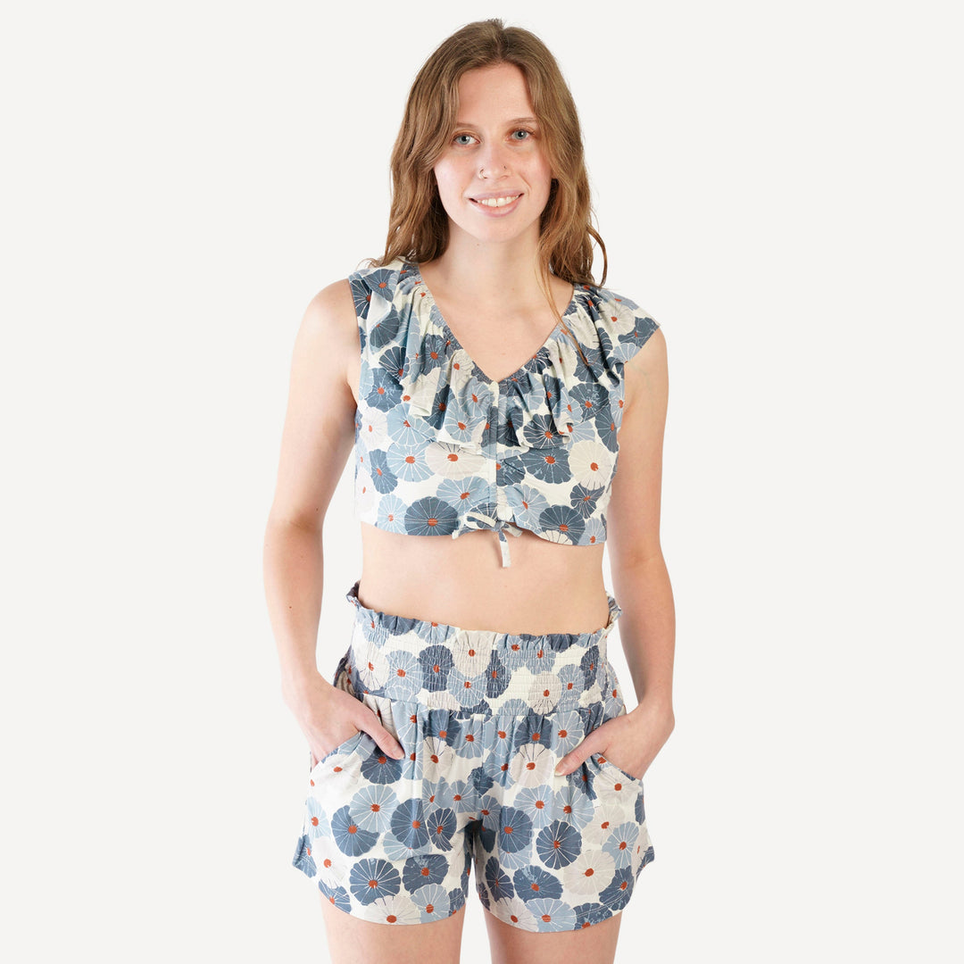 womens v-neck ruffle crop top | robin vintage daisy | bamboo