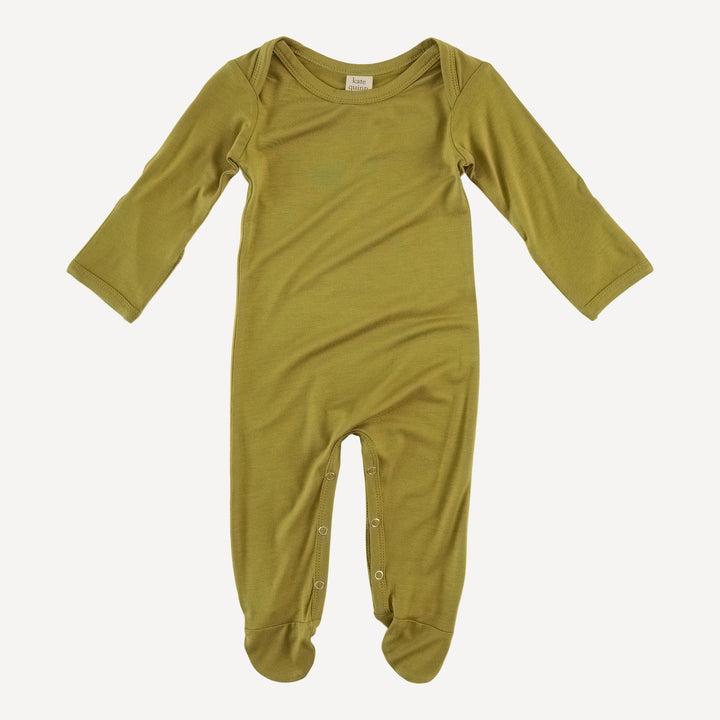 long sleeve lap neck footie | green moss | bamboo