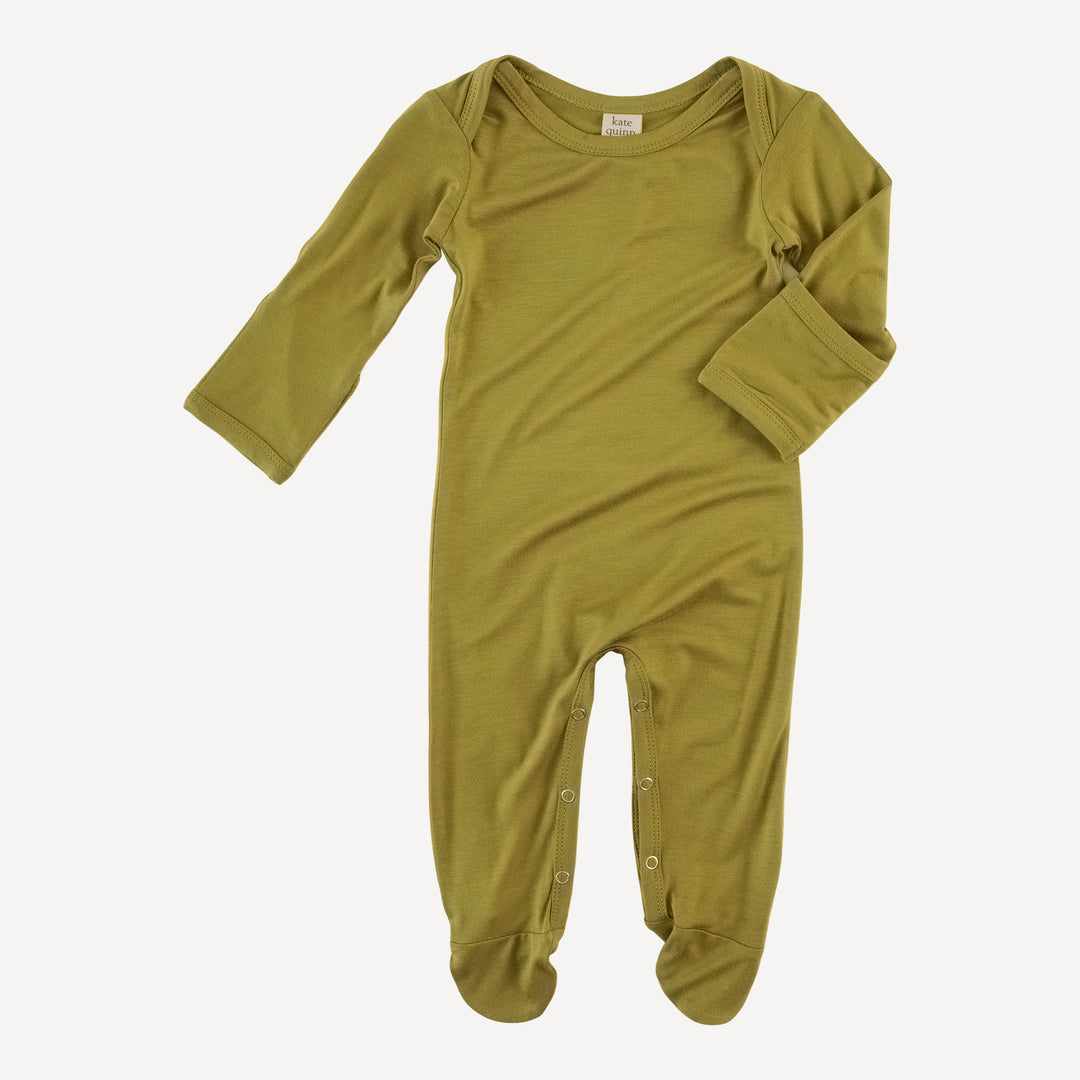long sleeve lap neck footie | green moss | bamboo