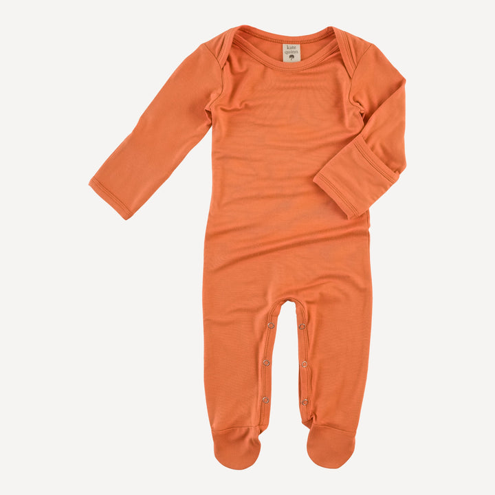 long sleeve lap neck footie | melon | bamboo