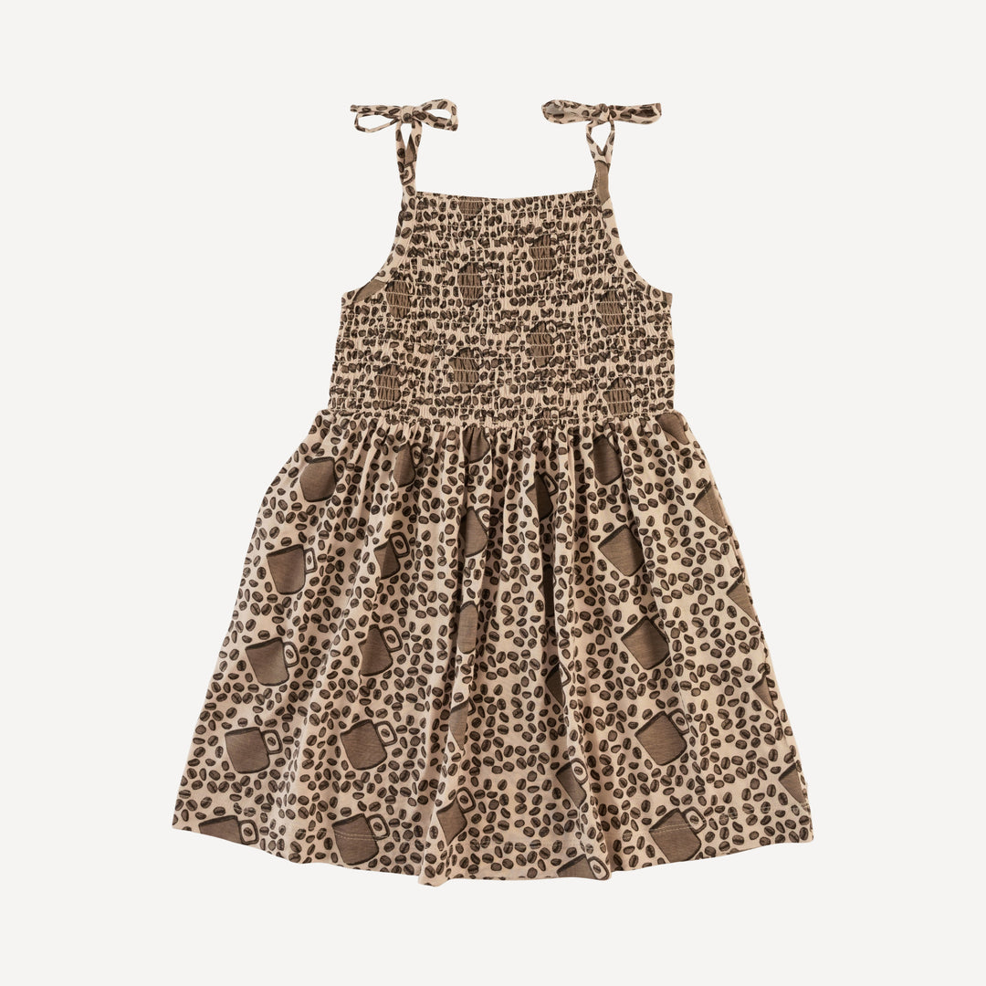 smocked tie dress | coffee bean | bamboo